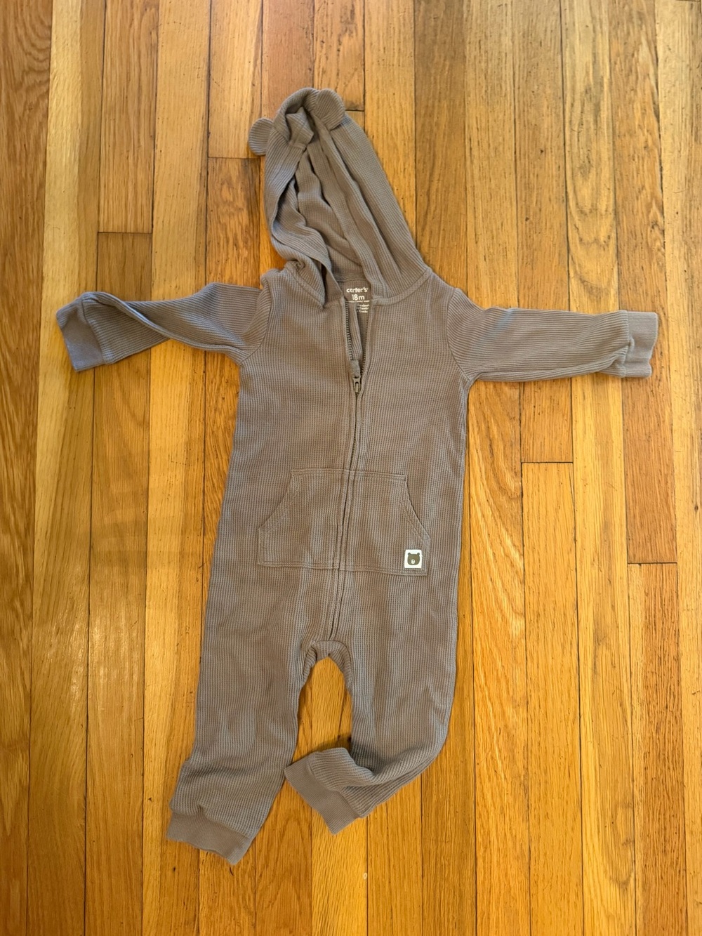 Carter's Brown Ribbed Hooded Footie with Ear Details